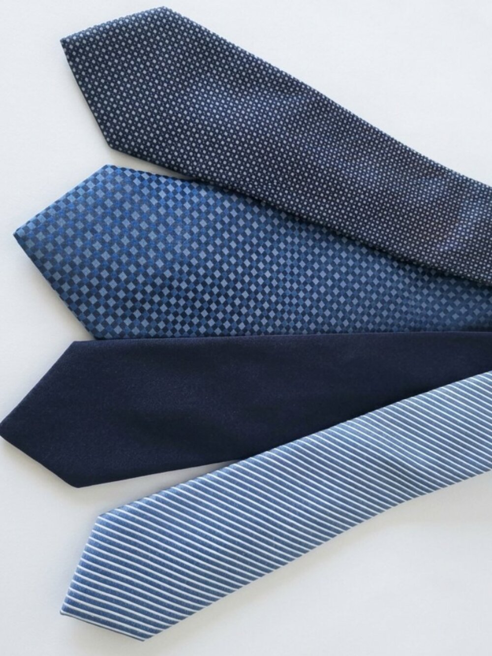 Lot of 4 Men's Classic Neckties - Blue Tones & Geometric Patterns